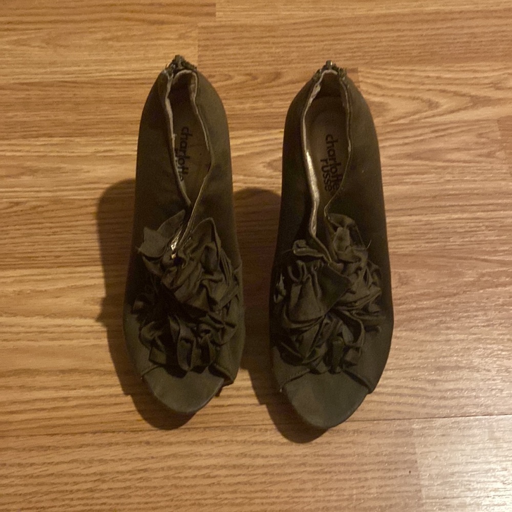 Womens dress shoes army green wood heel - Picture 3 of 4